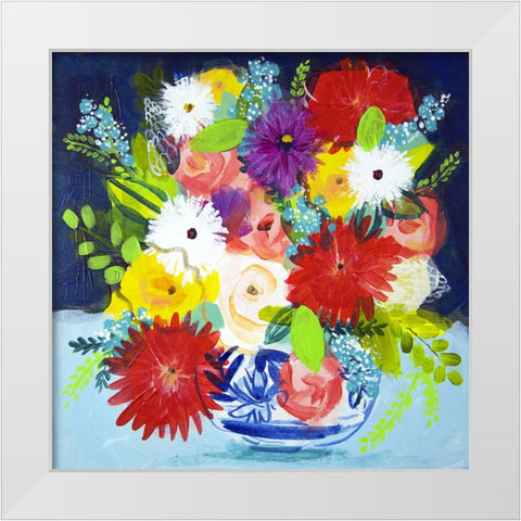 Summer Bouquet With Blue Vase II White Modern Wood Framed Art Print by Hampe, Shelley