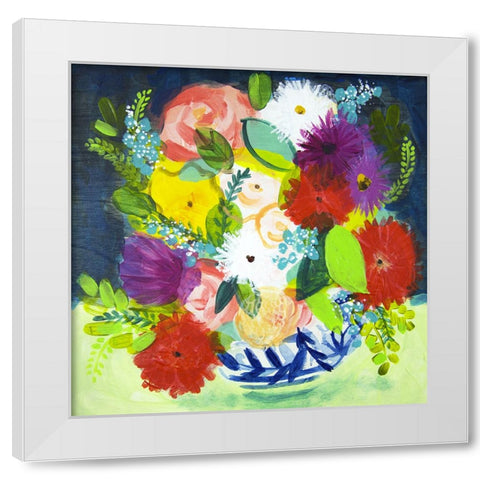 Summer Bouquet With Blue Vase III White Modern Wood Framed Art Print by Hampe, Shelley