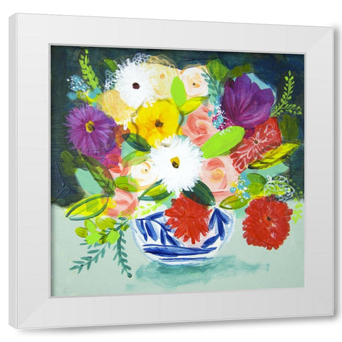 Summer Bouquet With Blue Vase IV White Modern Wood Framed Art Print by Hampe, Shelley