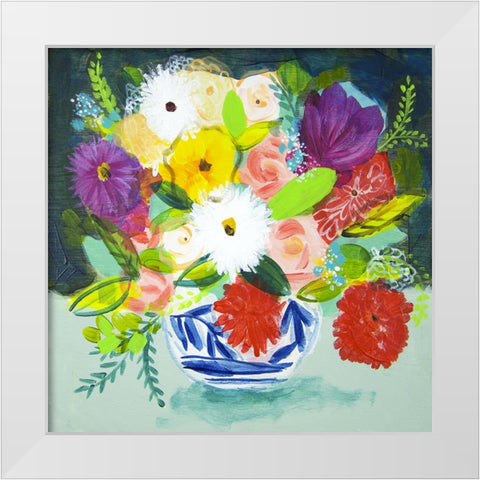 Summer Bouquet With Blue Vase IV White Modern Wood Framed Art Print by Hampe, Shelley