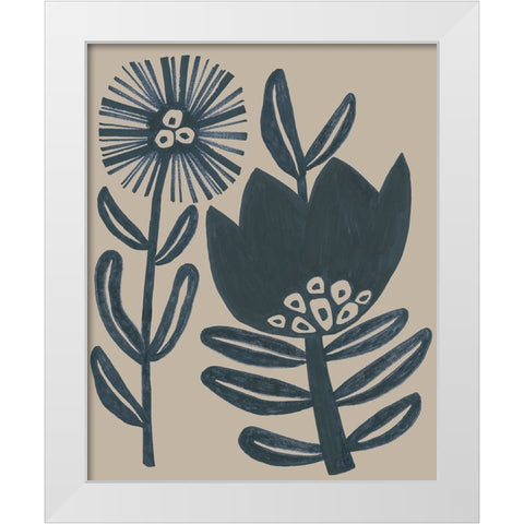 Blockprint Folk Flowers I White Modern Wood Framed Art Print by Vess, June Erica