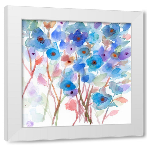 Blue Wildflowers White Modern Wood Framed Art Print by Quin, Marabeth