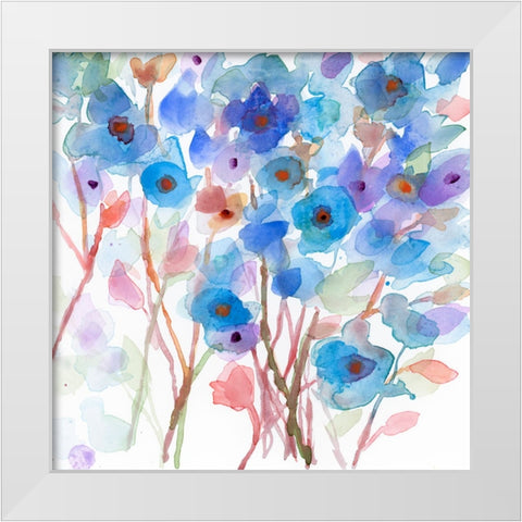 Blue Wildflowers White Modern Wood Framed Art Print by Quin, Marabeth