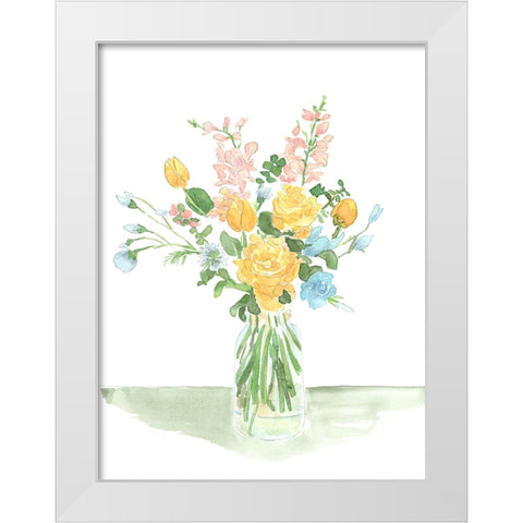 Pastel Bouquet of Flowers I White Modern Wood Framed Art Print by Moore, Regina