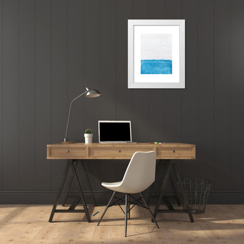 Horizon Blue II White Modern Wood Framed Art Print by Saunders, Alonzo