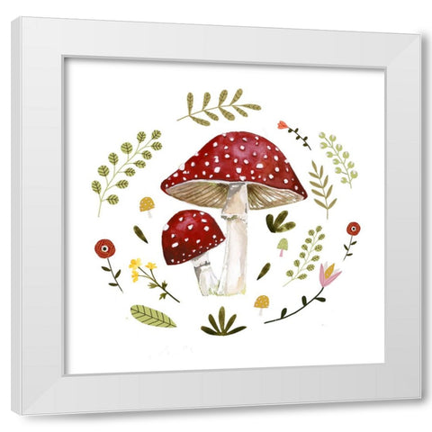 Folksy Mushrooms I White Modern Wood Framed Art Print by Barnes, Victoria