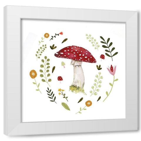 Folksy Mushrooms II White Modern Wood Framed Art Print by Barnes, Victoria