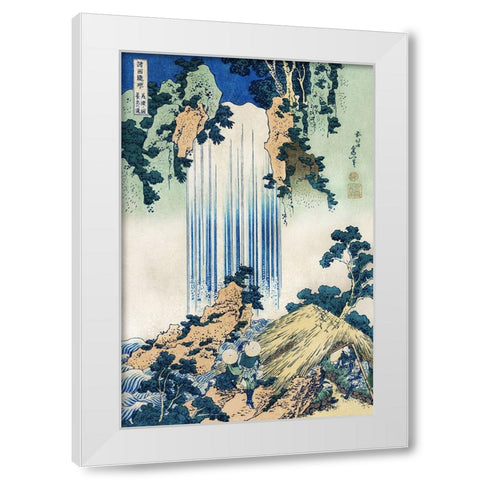 Hokusais Waterfalls I White Modern Wood Framed Art Print by Hokusai, Katsushika