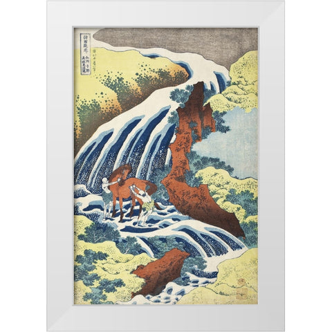 Hokusais Waterfalls IV White Modern Wood Framed Art Print by Hokusai, Katsushika