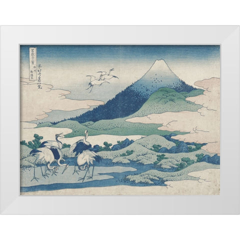 Hokusais Distant Mountains I White Modern Wood Framed Art Print by Hokusai, Katsushika
