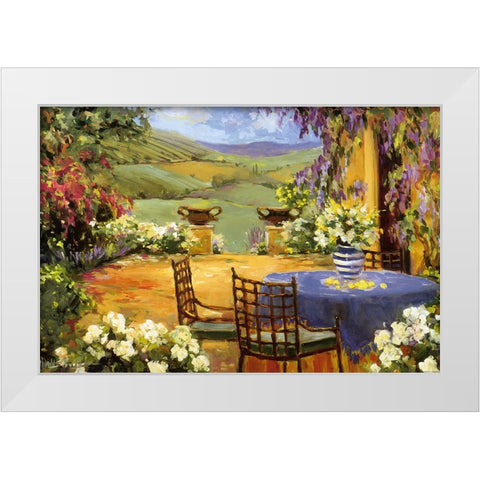 Countryside Terrace White Modern Wood Framed Art Print by Stevens, Allayn