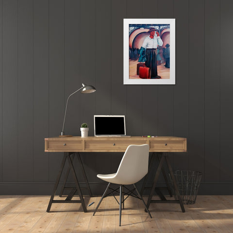 Man on a Train White Modern Wood Framed Art Print by McGee, Janie
