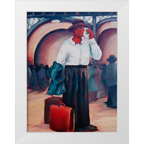 Man on a Train White Modern Wood Framed Art Print by McGee, Janie