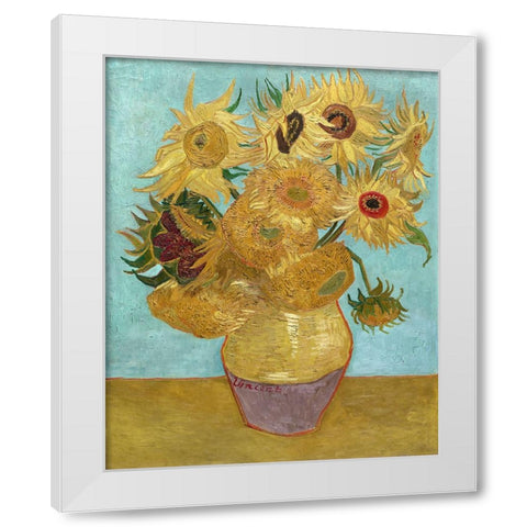 Van Gogh Sunflowers I White Modern Wood Framed Art Print by Van Gogh, Vincent