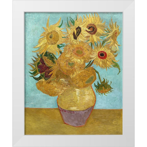 Van Gogh Sunflowers I White Modern Wood Framed Art Print by Van Gogh, Vincent