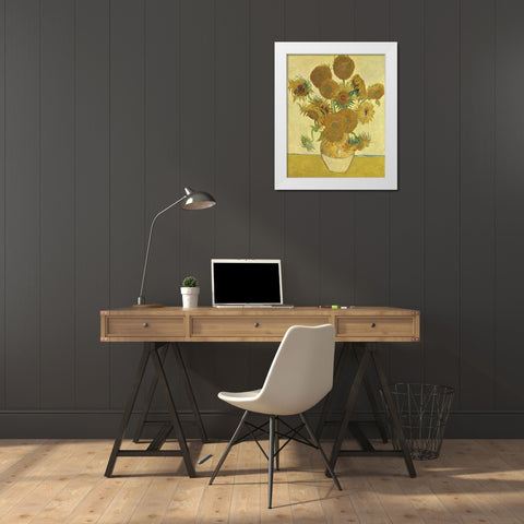 Van Gogh Sunflowers II White Modern Wood Framed Art Print by Van Gogh, Vincent