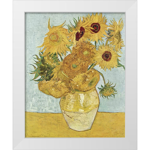 Van Gogh Sunflowers III White Modern Wood Framed Art Print by Van Gogh, Vincent