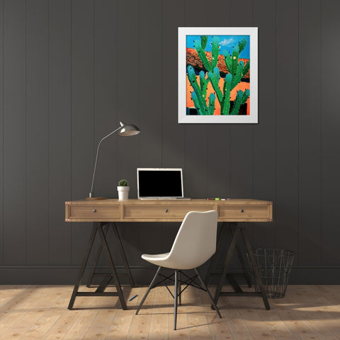 Blue Flame Cactus in Spring White Modern Wood Framed Art Print by Bonaparte, Diane
