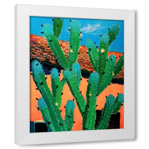 Blue Flame Cactus in Spring White Modern Wood Framed Art Print by Bonaparte, Diane