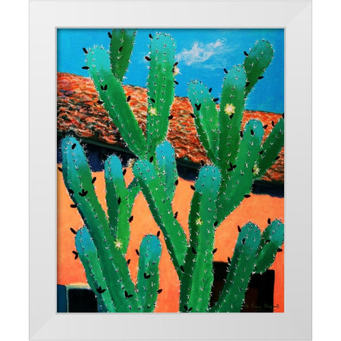Blue Flame Cactus in Spring White Modern Wood Framed Art Print by Bonaparte, Diane