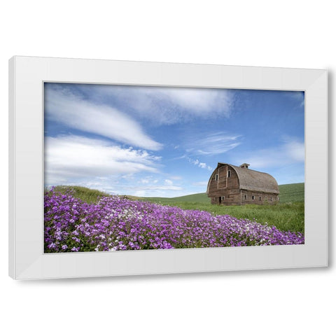 Palouse Barn and Flowers II White Modern Wood Framed Art Print by Drost, David
