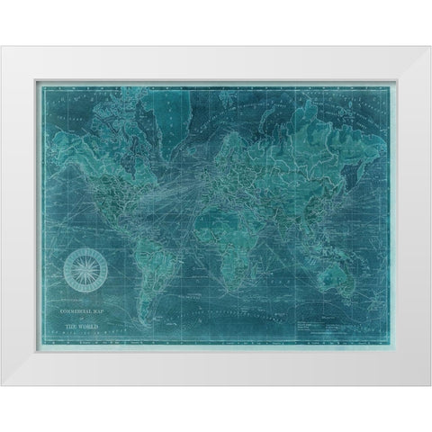 Azure World Map White Modern Wood Framed Art Print by Vision Studio