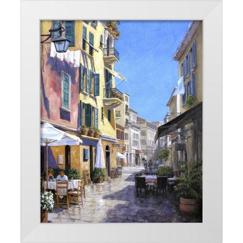 Sunny Street in Portofino White Modern Wood Framed Art Print by Swanson, Michael