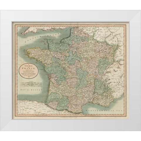 Vintage Map of France White Modern Wood Framed Art Print by Cary, John