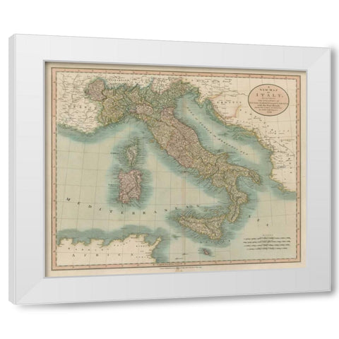 Vintage Map of Italy White Modern Wood Framed Art Print by Cary, John