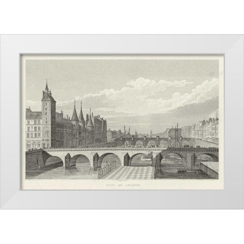 Pont Au Change White Modern Wood Framed Art Print by Pugin, A.