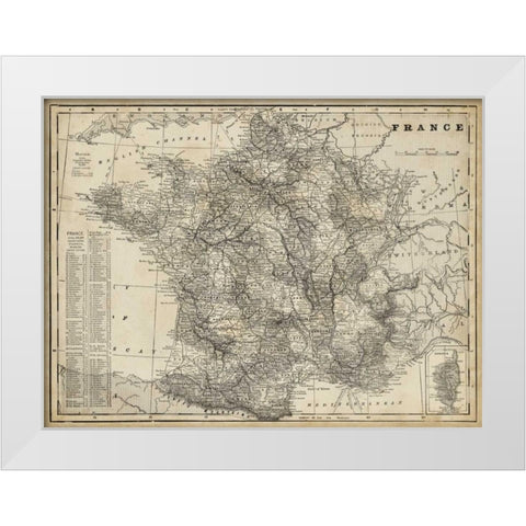 Antique Map of France White Modern Wood Framed Art Print by Vision Studio