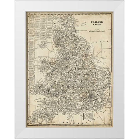 Antique Map of England White Modern Wood Framed Art Print by Vision Studio