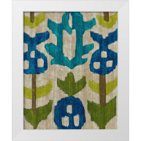 Teal Ikat IV White Modern Wood Framed Art Print by Zarris, Chariklia