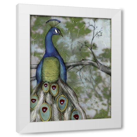 Peacock Reflections II White Modern Wood Framed Art Print by Goldberger, Jennifer