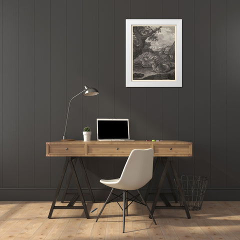 Woodland Deer VI White Modern Wood Framed Art Print by Ridinger