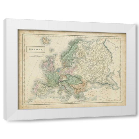 Map of Europe White Modern Wood Framed Art Print by Hall, Sidney