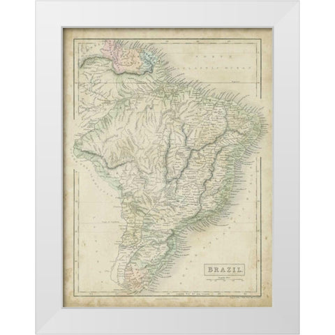 Map of Brazil White Modern Wood Framed Art Print by Hall, Sidney