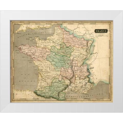 Thomsons Map of France White Modern Wood Framed Art Print by Thomson