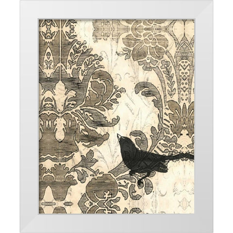 Damask Songbird I White Modern Wood Framed Art Print by Vess, June Erica