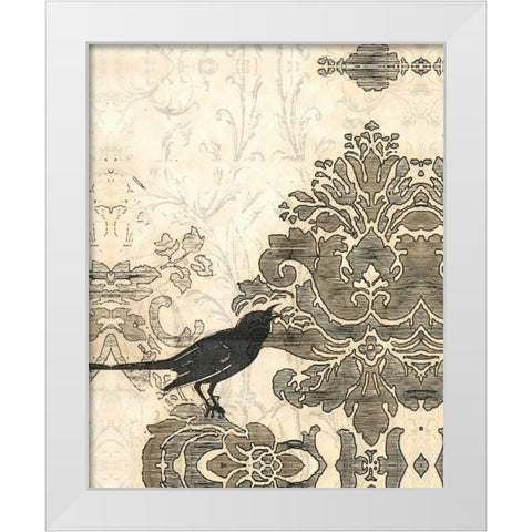 Damask Songbird II White Modern Wood Framed Art Print by Vess, June Erica