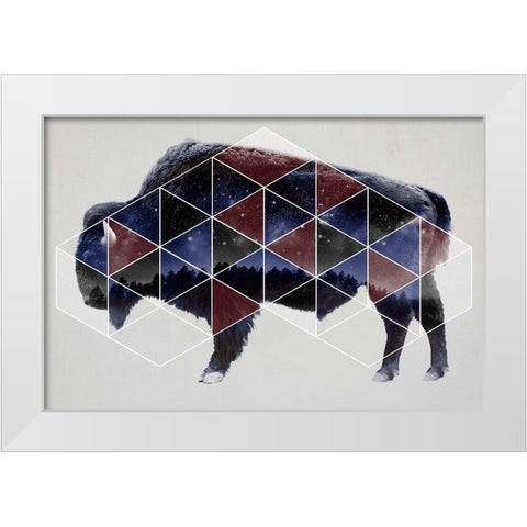 Bison Double Exposure Wildlife Art II White Modern Wood Framed Art Print by Circle Art Group