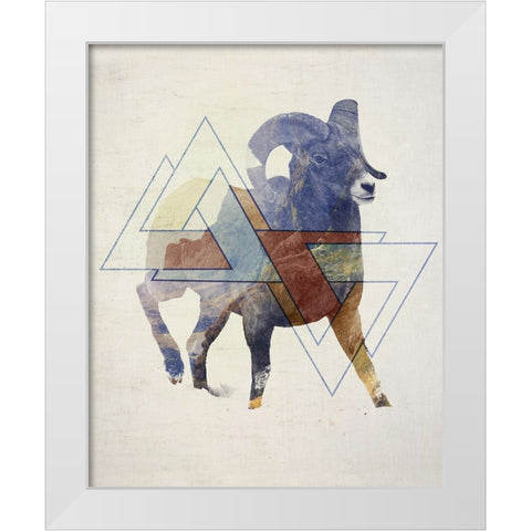 Ram Double Exposure Wildlife Art White Modern Wood Framed Art Print by Circle Art Group