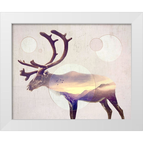 Double Exposure Wildlife Art - Reindeer White Modern Wood Framed Art Print by Circle Art Group