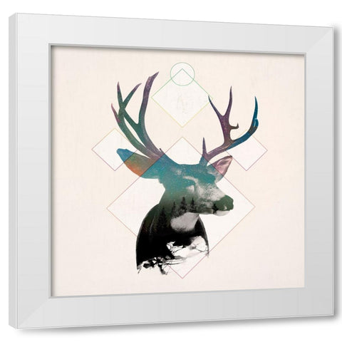 Stag Double Exposure Wildlife Art I White Modern Wood Framed Art Print by Circle Art Group