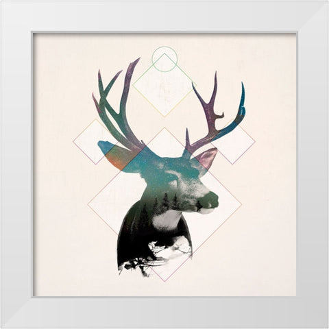 Stag Double Exposure Wildlife Art I White Modern Wood Framed Art Print by Circle Art Group
