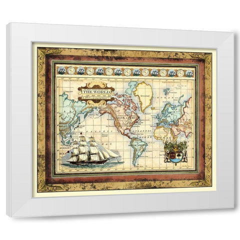 Map of the World White Modern Wood Framed Art Print by Vision Studio