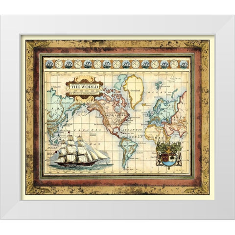 Map of the World White Modern Wood Framed Art Print by Vision Studio