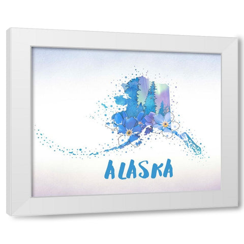 Alaska State Flower (Forget-Me-Not) White Modern Wood Framed Art Print by Inner Circle