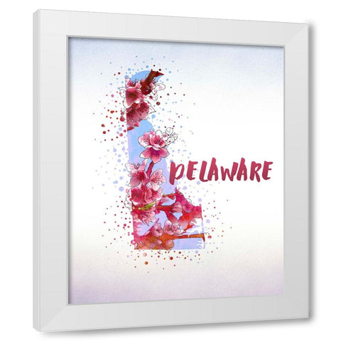 Delaware State Flower (Peach Blossom) White Modern Wood Framed Art Print by Inner Circle