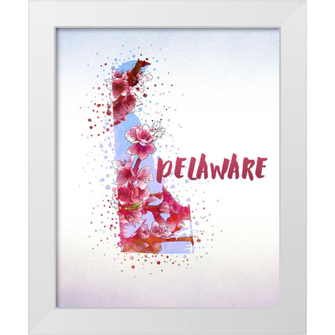 Delaware State Flower (Peach Blossom) White Modern Wood Framed Art Print by Inner Circle
